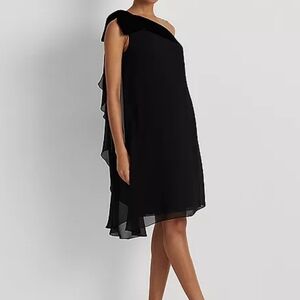 NWT Lauren Ralph Lauren Black One-Shoulder Dress Velvet Bow Size 6 Retails$175